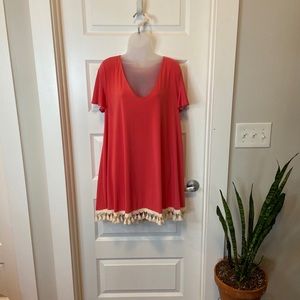Pink shift dress with tassels